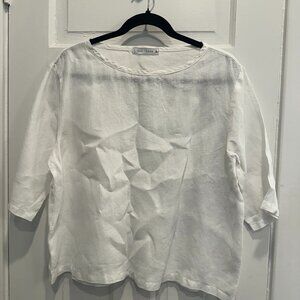 Cut Loose Elbow Sleeve Top in white linen